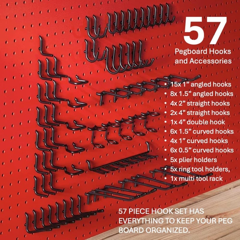MADD TOOLS DOUBLE D FOR DOUBLE DUTY Extra Thick Black 1/4'' Pegboard Hooks for Hanging Tools, Set of 57 Pieces 1/4'' Black Peg Board Accessories Peg Hooks, Peg Board Attachments for Tools Organization - Image 2